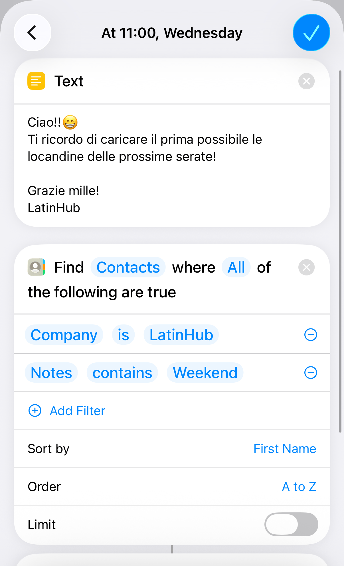 The reminder shortcut