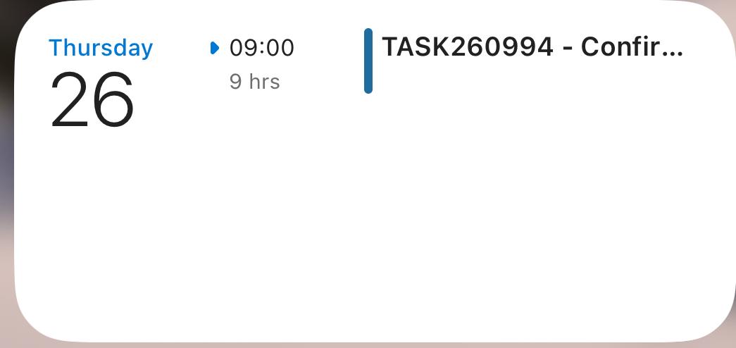 The Outlook widget showing truncated task titles